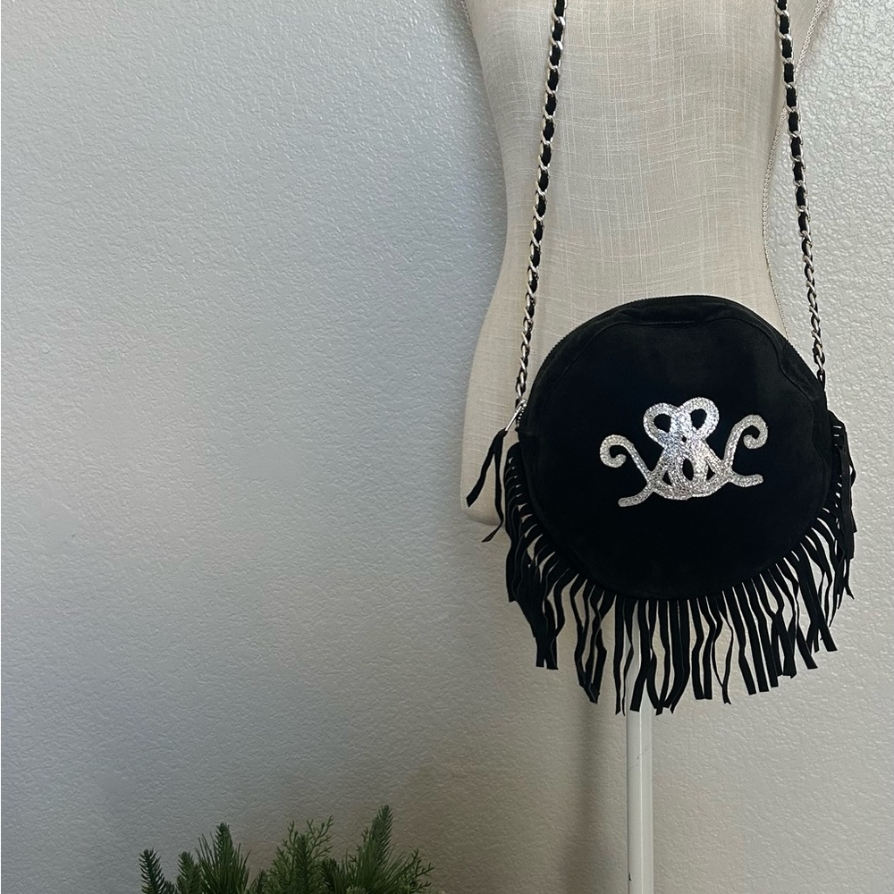 Suede/Leather Black Fringe Crossbody Bag